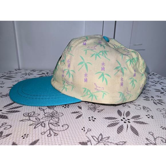 Vintage Disney Mulan 90s Youth Hat Teal Brim Bamboo Print - Picture 6 of 16